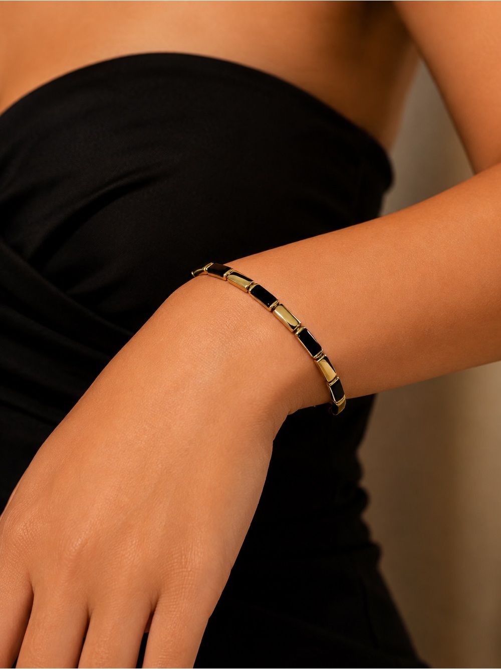 Gold and Black Link Bracelet- Gold Filled